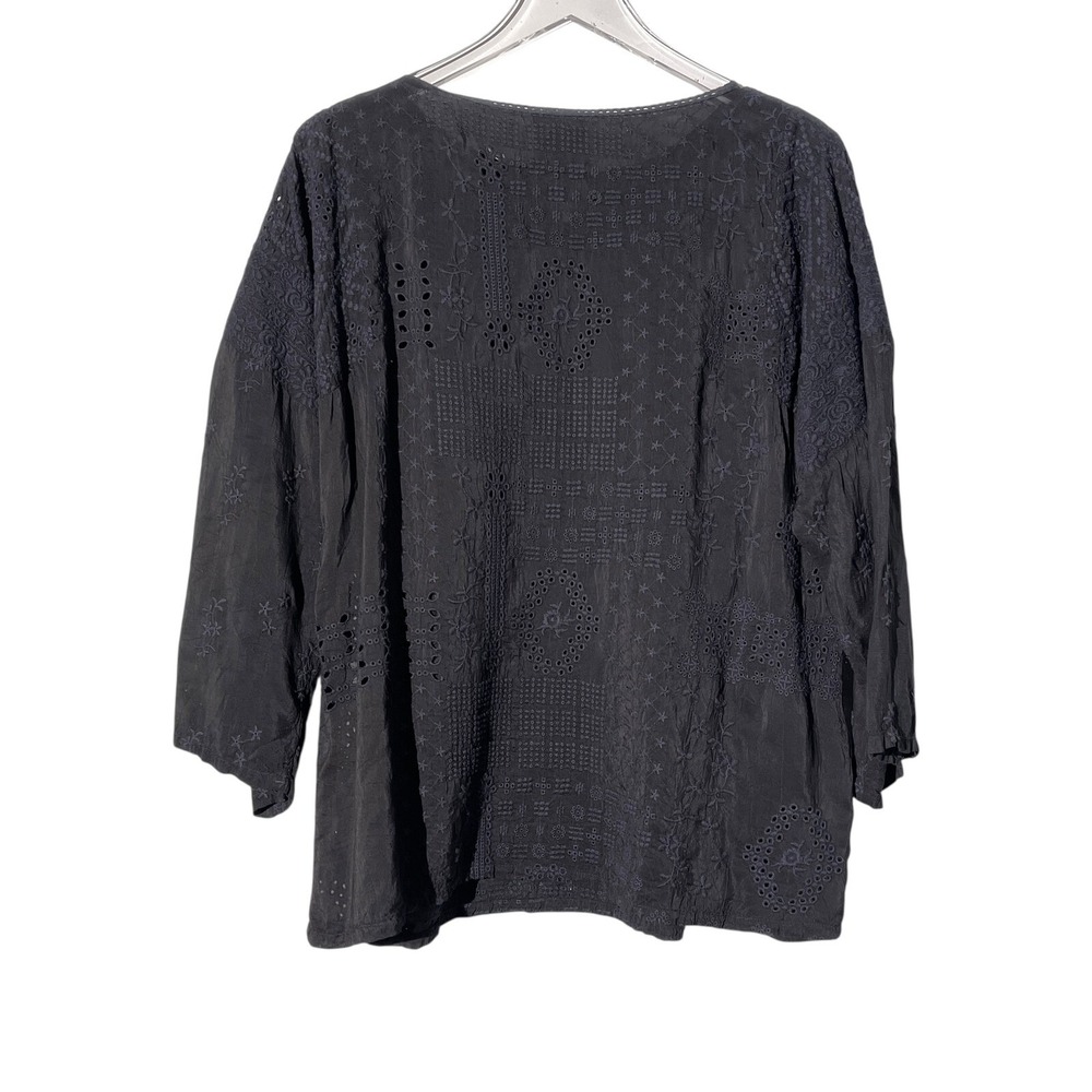 Johnny Was Womens Embroidered Top Round Neck Lightweight Tunic Size XS Black - Picture 2 of 10